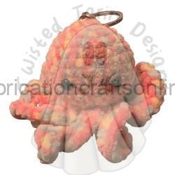 Pink plush octopus toy with a hanging loop, shown against a white background.
