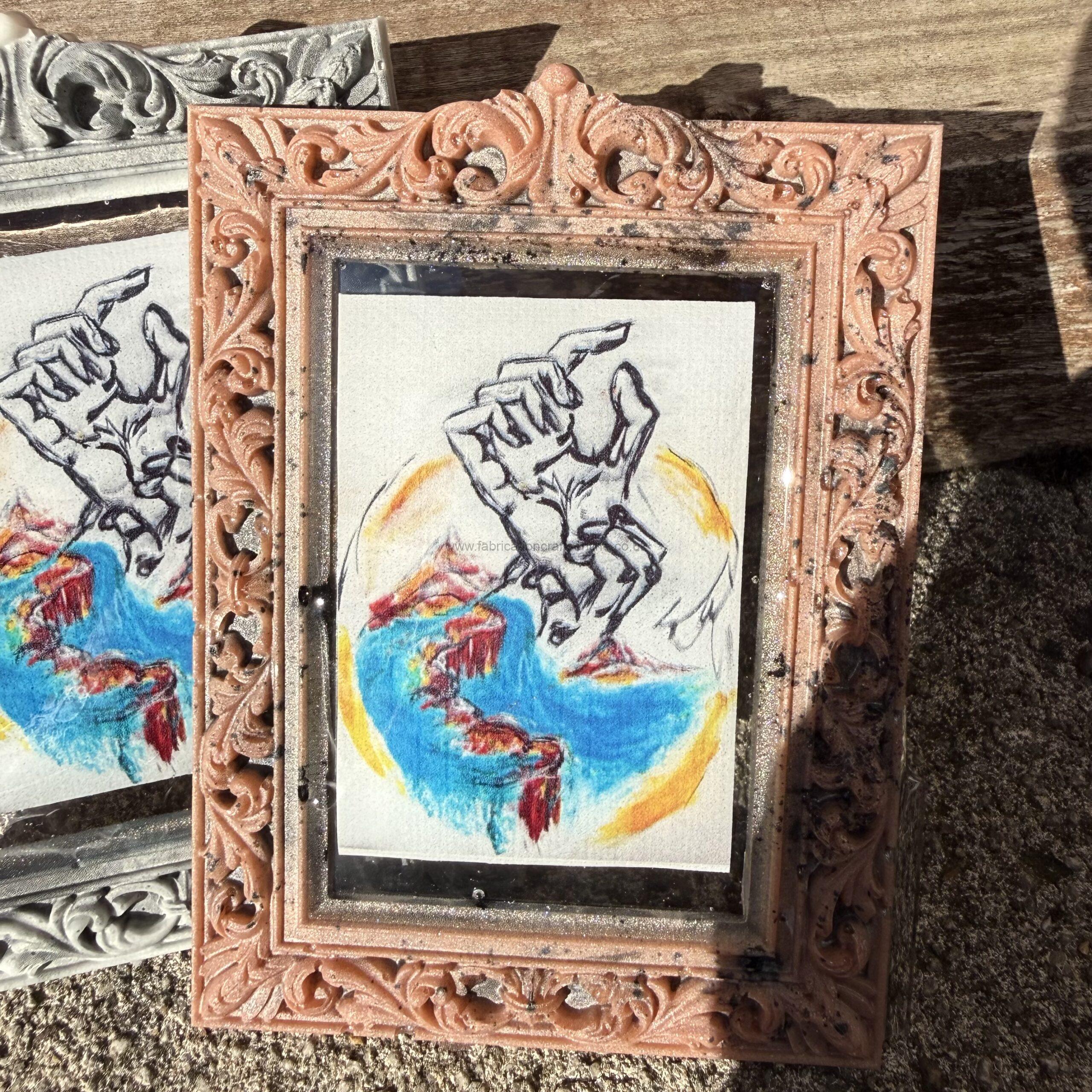 img  handmade framed art magnet featuring a miniature reproduction of my original artwork held a small piece about care connection and the feeling of being safe