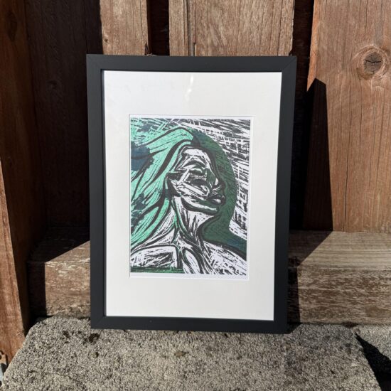 breaking through framed art print breaking through  is an expressive figurative artwork exploring emotional tension vulnerability and the desire for freedom bold black lines and vibrant emerald green tones create a striking composition presented in a black frame with a white mount