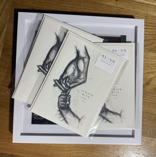 always with you art greeting card a meaningful art greeting card featuring an expressive drawing of intertwined hands against a warm neutral background with the words safe place this design celebrates trust emotional connection and the comfort of feeling safe with someone